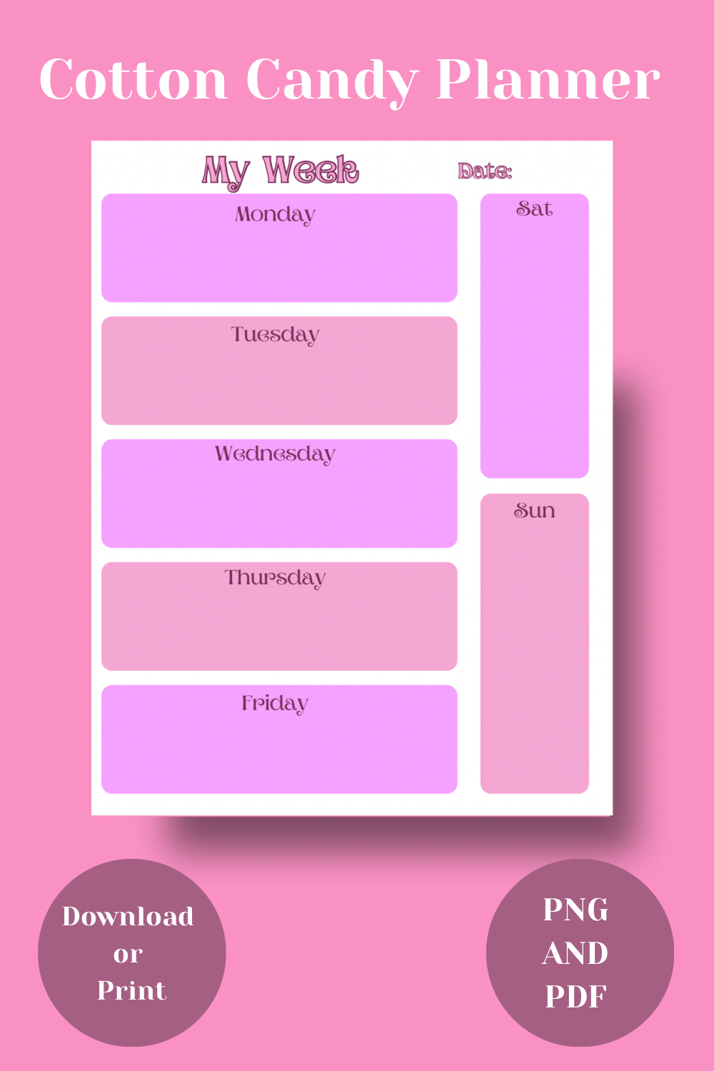 Cotton Candy weekly Planner